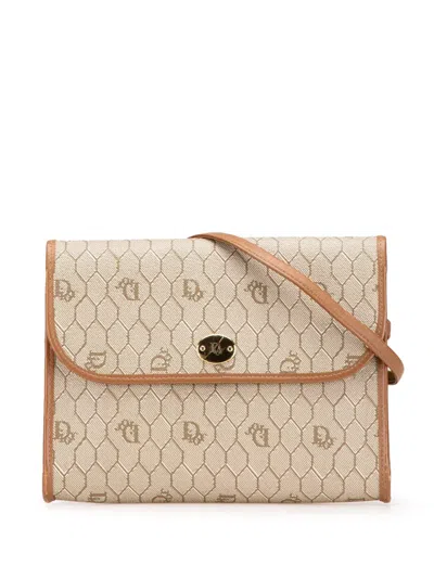 Pre-owned Dior 20th Century Honeycomb Coated Canvas Crossbody Bag In Brown