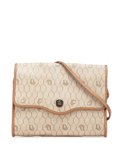 Pre-owned Dior 20th Century Honeycomb Coated Canvas Crossbody Bag In Brown