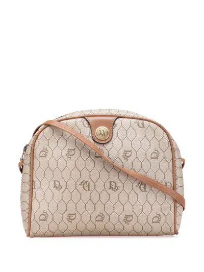 Pre-owned Dior 20th Century Honeycomb Coated Canvas Crossbody Bag In Brown