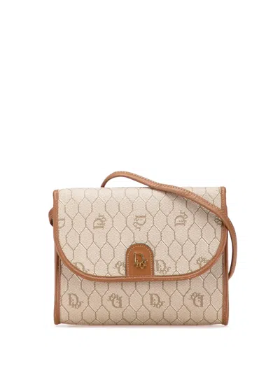 Pre-owned Dior 20th Century Honeycomb Coated Canvas Crossbody Bag In Brown