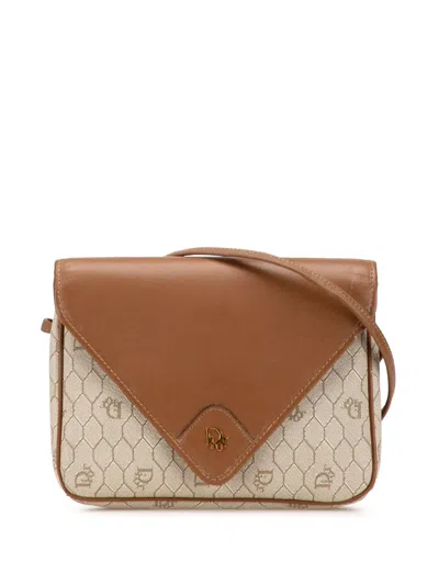 Pre-owned Dior 20th Century Honeycomb Coated Canvas Crossbody Bag In Brown