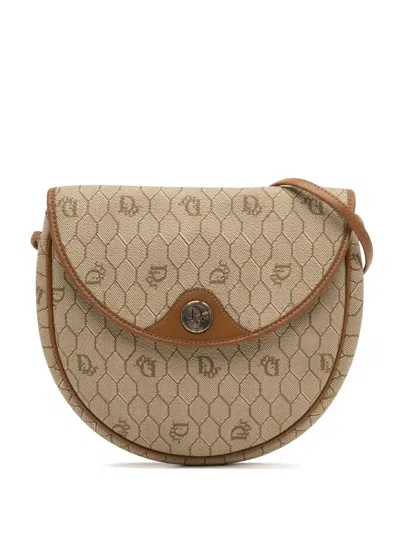 Pre-owned Dior 20th Century Honeycomb Coated Canvas Crossbody Bag In Brown
