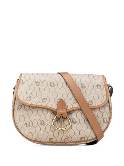 Pre-owned Dior 20th Century Honeycomb Coated Canvas Crossbody Bag In Brown