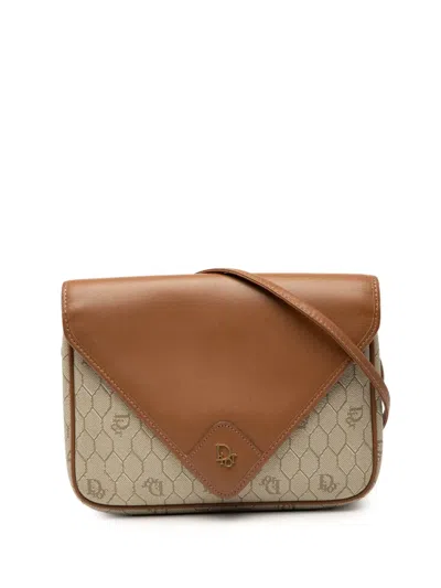 Pre-owned Dior 20th Century Honeycomb Coated Canvas Crossbody Bag In Brown