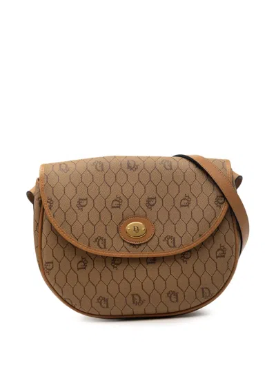 Pre-owned Dior 20th Century Honeycomb Coated Canvas Crossbody Bag In Brown