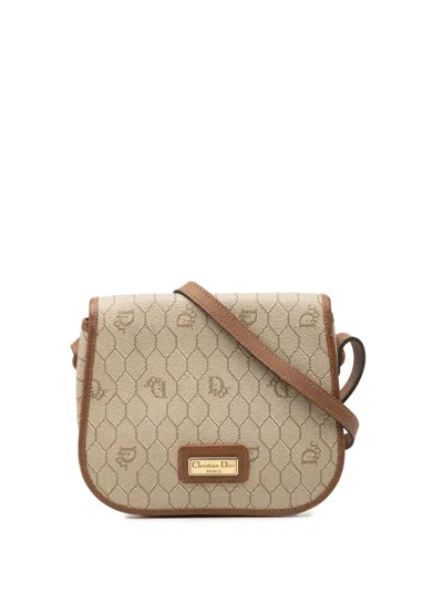 Pre-owned Dior 20th Century Honeycomb Coated Canvas Crossbody Bag In Neutrals