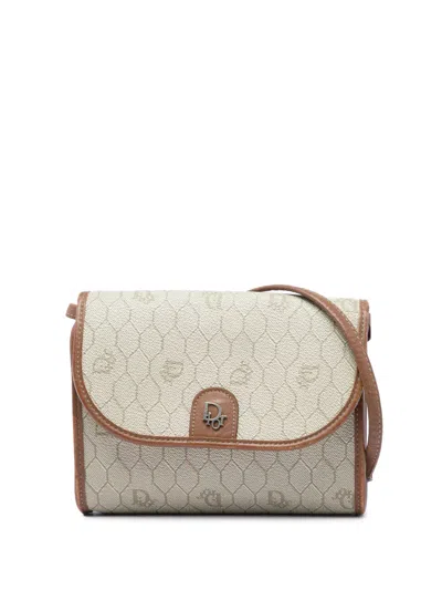 Pre-owned Dior 20th Century Honeycomb Coated Canvas Crossbody Bag In Neutrals