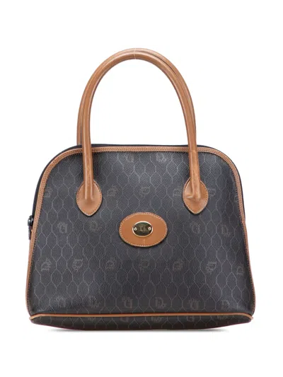 Pre-owned Dior 20th Century Honeycomb Coated Canvas Dome Handbag In Black