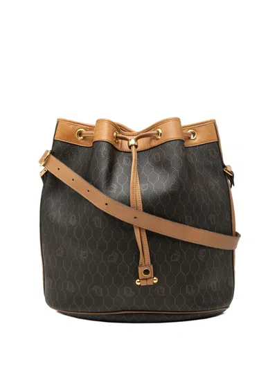 Pre-owned Dior 20th Century Honeycomb Coated Canvas Drawstring Bucket Bag In Black