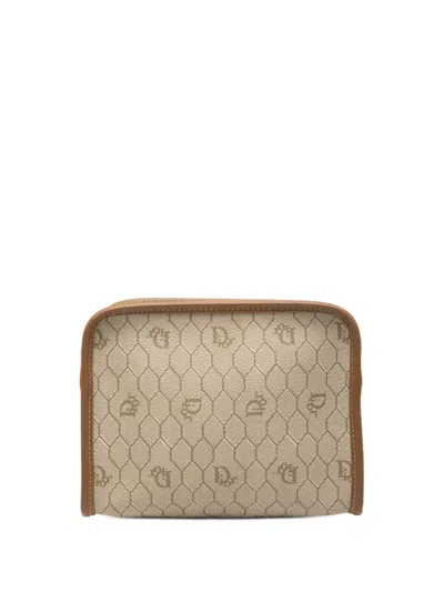Pre-owned Dior 20th Century Honeycomb Coated Canvas Pouch In Brown
