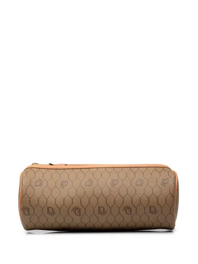 Pre-owned Dior 20th Century Honeycomb Coated Canvas Pouch In Brown