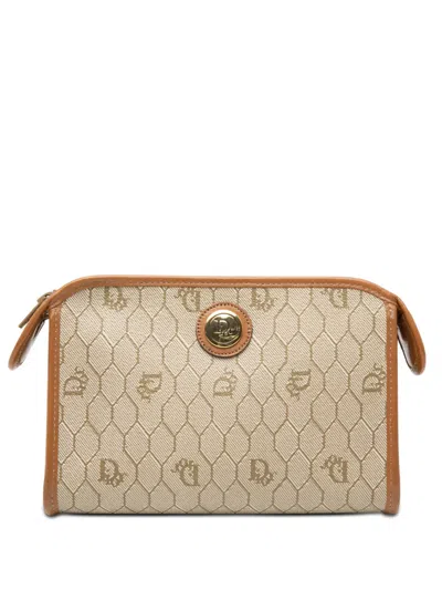 Pre-owned Dior 20th Century Honeycomb Coated Canvas Pouch In Neutral