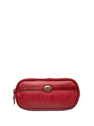 Pre-owned Dior 20th Century Honeycomb Coated Canvas Pouch In Red