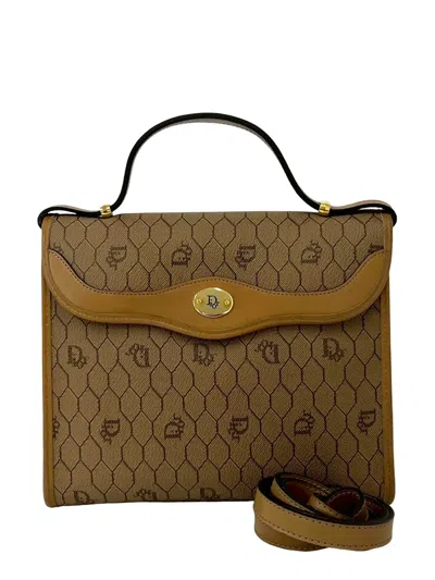 Pre-owned Dior 20th Century Honeycomb Coated Canvas Satchel In Neutral