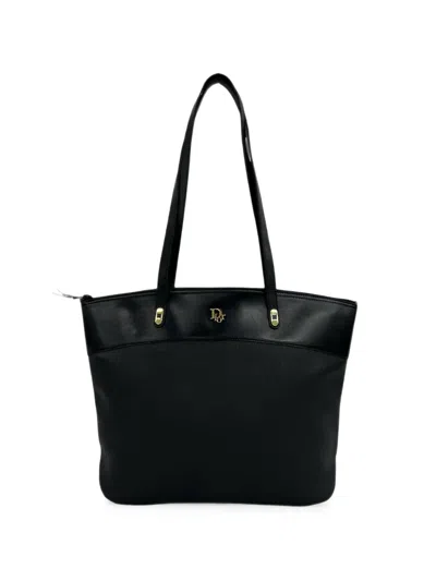 Pre-owned Dior 20th Century Honeycomb Coated Canvas Tote Bag In Black