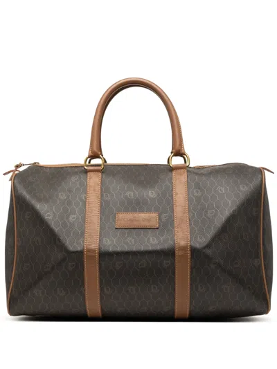 Pre-owned Dior 20th Century Honeycomb Coated Canvas Travel Bag In Black