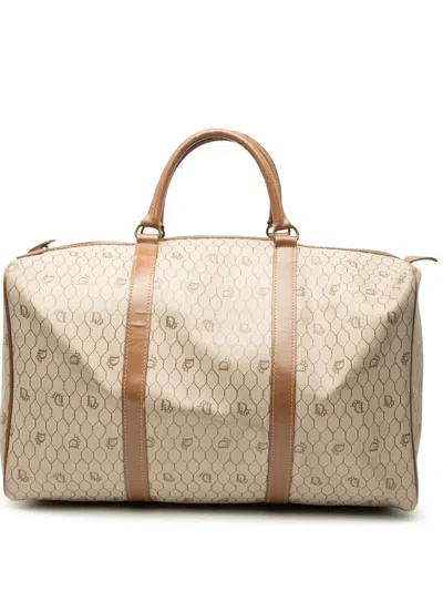 Pre-owned Dior 20th Century Honeycomb Coated Canvas Travel Bag In Neutral