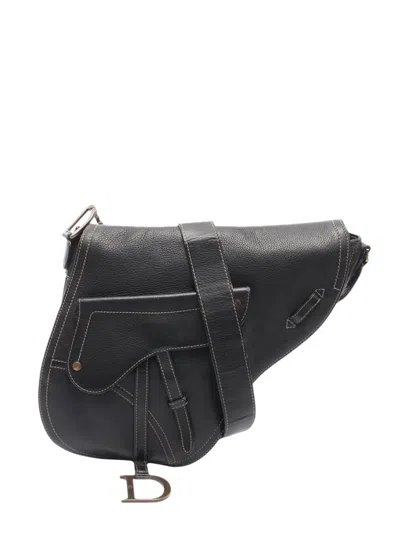Pre-owned Dior 20th Century Leather Baudrier Saddle Bag Crossbody Bag In Black