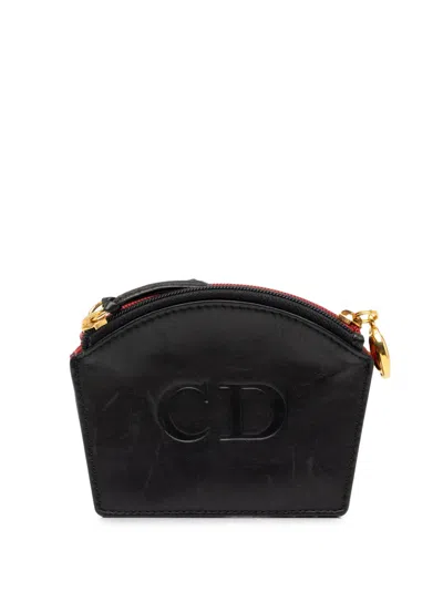 Pre-owned Dior 20th Century Leather Cd Trio Purse Coin Pouch In Black