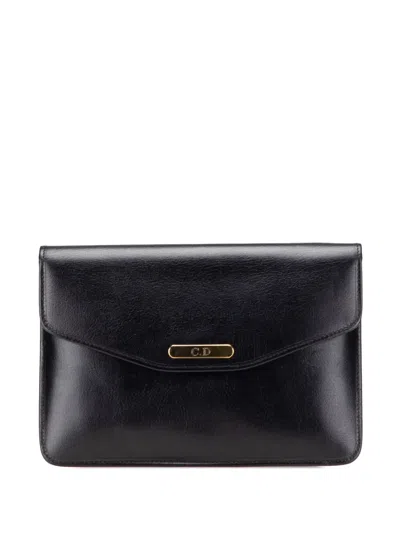 Pre-owned Dior 20th Century Leather Envelope Clutch Bag In Black
