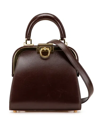 Pre-owned Dior 20th Century Leather Fermoir Top Handle Bag Satchel In Brown