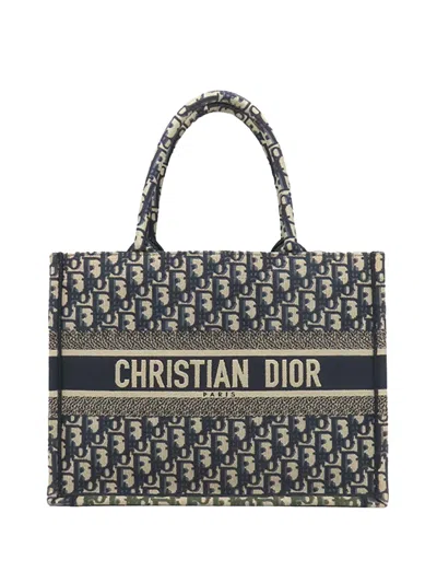 Pre-owned Dior 20th Century Medium Oblique Embroidered Canvas Book Tote Bag In Blue