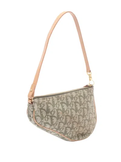 Pre-owned Dior 20th Century Mini Issimo Canvas Saddle Pochette Shoulder Bag In Green