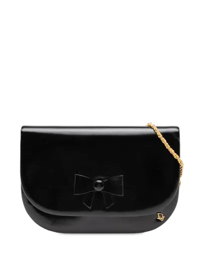 Pre-owned Dior 20th Century Shiny Calfskin Bow Shoulder Bag In Black