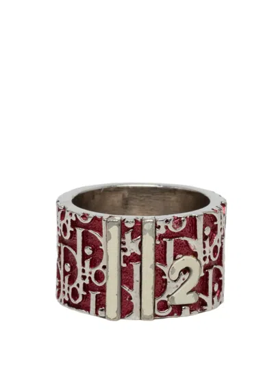 Pre-owned Dior 20th Century Trotter Brass And Enamel Band Ring Costume Ring In Red