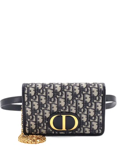 Pre-owned Dior 30 Montaigne 2-in-1 Pouch Oblique Canvas Crossbody Bag In Blue
