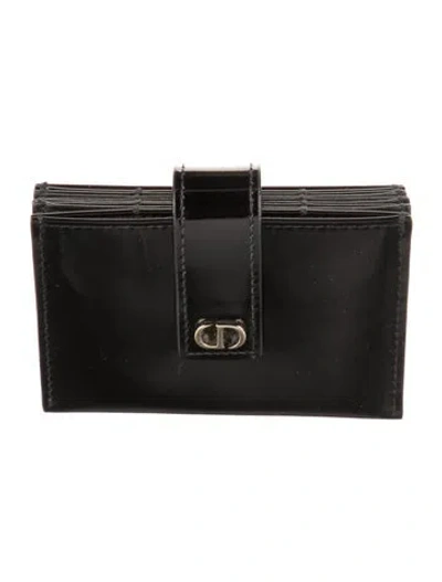 Pre-owned Dior 30 Montaigne 5 Gusset Card Holder Patent Leather French Purse In Black