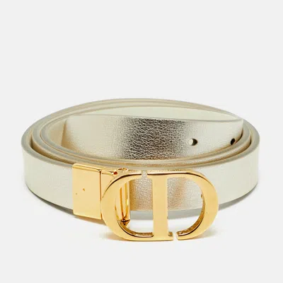 Pre-owned Dior 30 Montaigne 85 Cm Reversible Buckle Belt Gold/white Leather