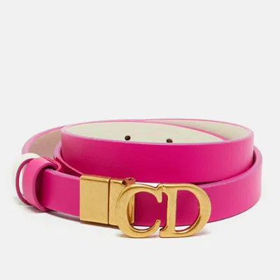 Pre-owned Dior 30 Montaigne 85 Cm Reversible Buckle Belt Pink/white Leather