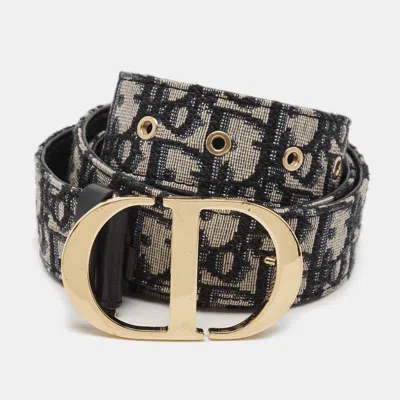 Pre-owned Dior 30 Montaigne 90 Cm Buckle Belt Blue/beige Oblique Canvas