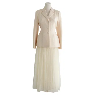 Pre-owned Dior 30 Montaigne Bar Jacket Off-white Ecru Plumetis Tulle Skirt Set Fr38 In Brown