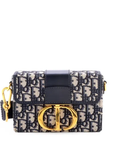Pre-owned Dior 30 Montaigne Box Bag Oblique Canvas Crossbody Bag In Blue