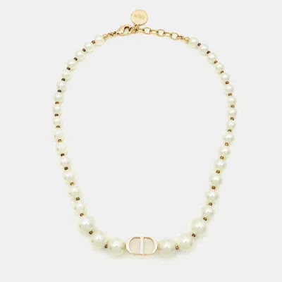 Pre-owned Dior 30 Montaigne Cd Faux Pearl Gold Tone Necklace