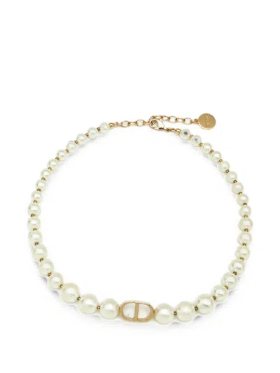 Pre-owned Dior 30 Montaigne Cd Faux-pearl Choker Necklace In Gold