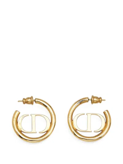 Pre-owned Dior 30 Montaigne Cd Hoop Earrings In Gold