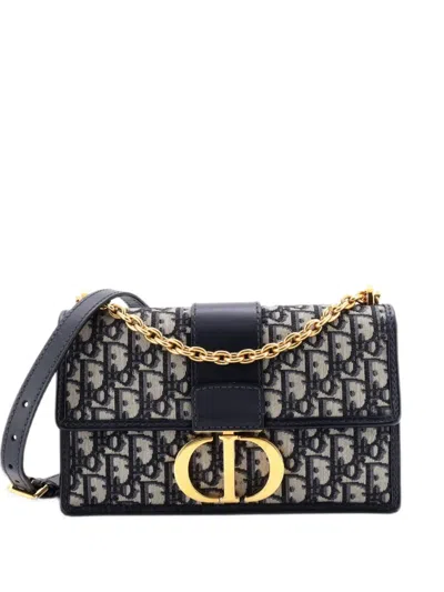 Pre-owned Dior 30 Montaigne Chain Flap Bag Oblique Canvas East West Shoulder Bag In 蓝色