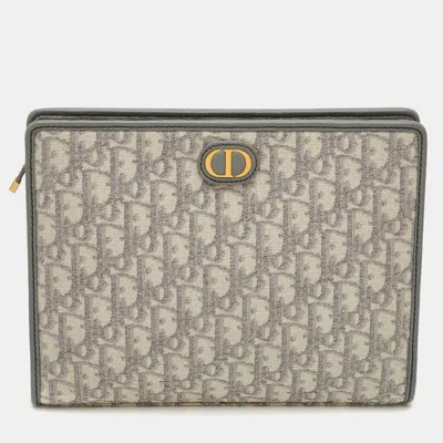 Pre-owned Dior 30 Montaigne Dea Light Grey Oblique Jacquard Pouch In Gray