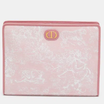 Pre-owned Dior 30 Montaigne Dea Pink Toile De Jouy Reverse Canvas Pouch