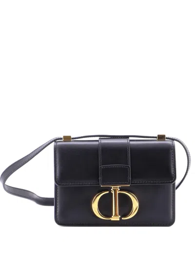 Pre-owned Dior 30 Montaigne Flap Bag Leather Micro Shoulder Bag In Black