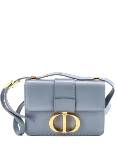 Pre-owned Dior 30 Montaigne Flap Bag Leather Micro Shoulder Bag In Blue