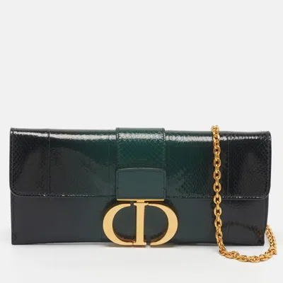 Pre-owned Dior 30 Montaigne Green Ombre Python Chain Clutch