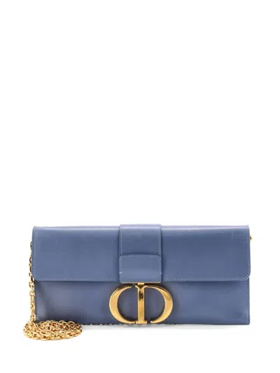 Pre-owned Dior 30 Montaigne Leather Clutch Bag In Blue