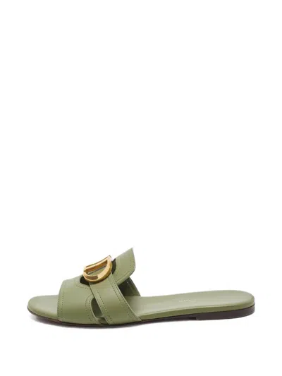 Pre-owned Dior 30 Montaigne Leather Flat Sandals In Green