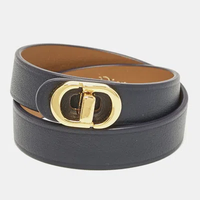 Pre-owned Dior 30 Montaigne Leather Gold Tone Double Tour Bracelet