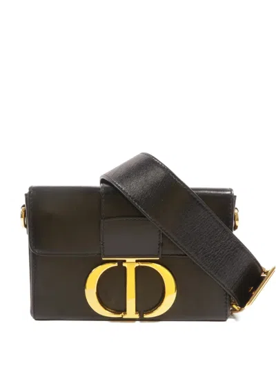 Pre-owned Dior 30 Montaigne Leather Shoulder Bag In Black