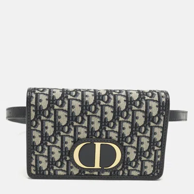 Pre-owned Dior 30 Montaigne Navy Blue Oblique Canvas And Leather Convertible Belt Bag